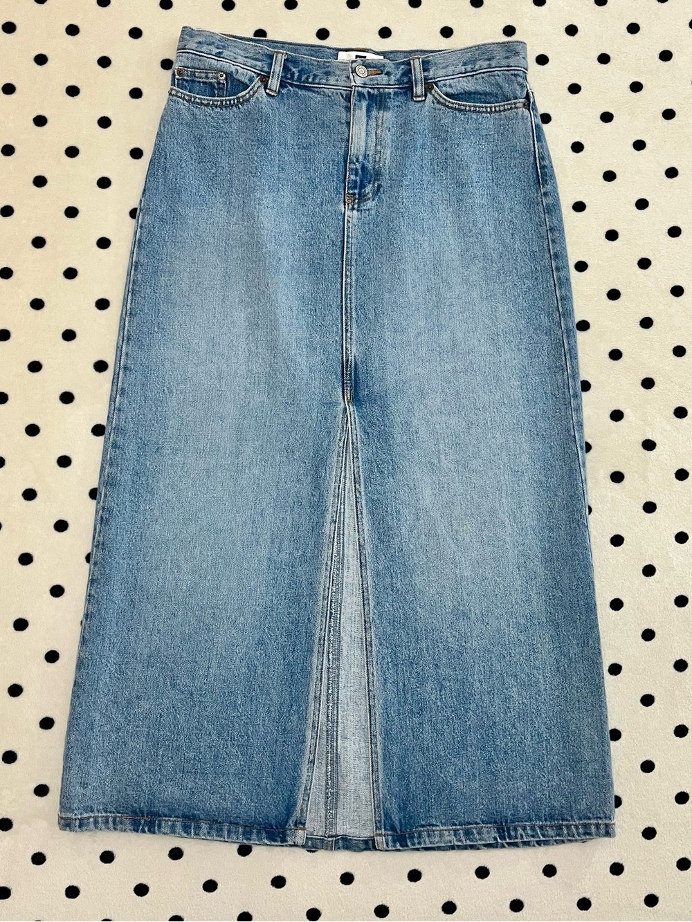 GAP Factory Light Wash Denim Midi Skirt with Front Slit Size 10